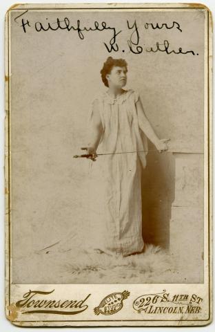 Willa Cather posed for this 1894 portrait, as Electra from the Greek play of the same name, at Lincoln's Townsend Studio while she was at the University of Nebraska. 