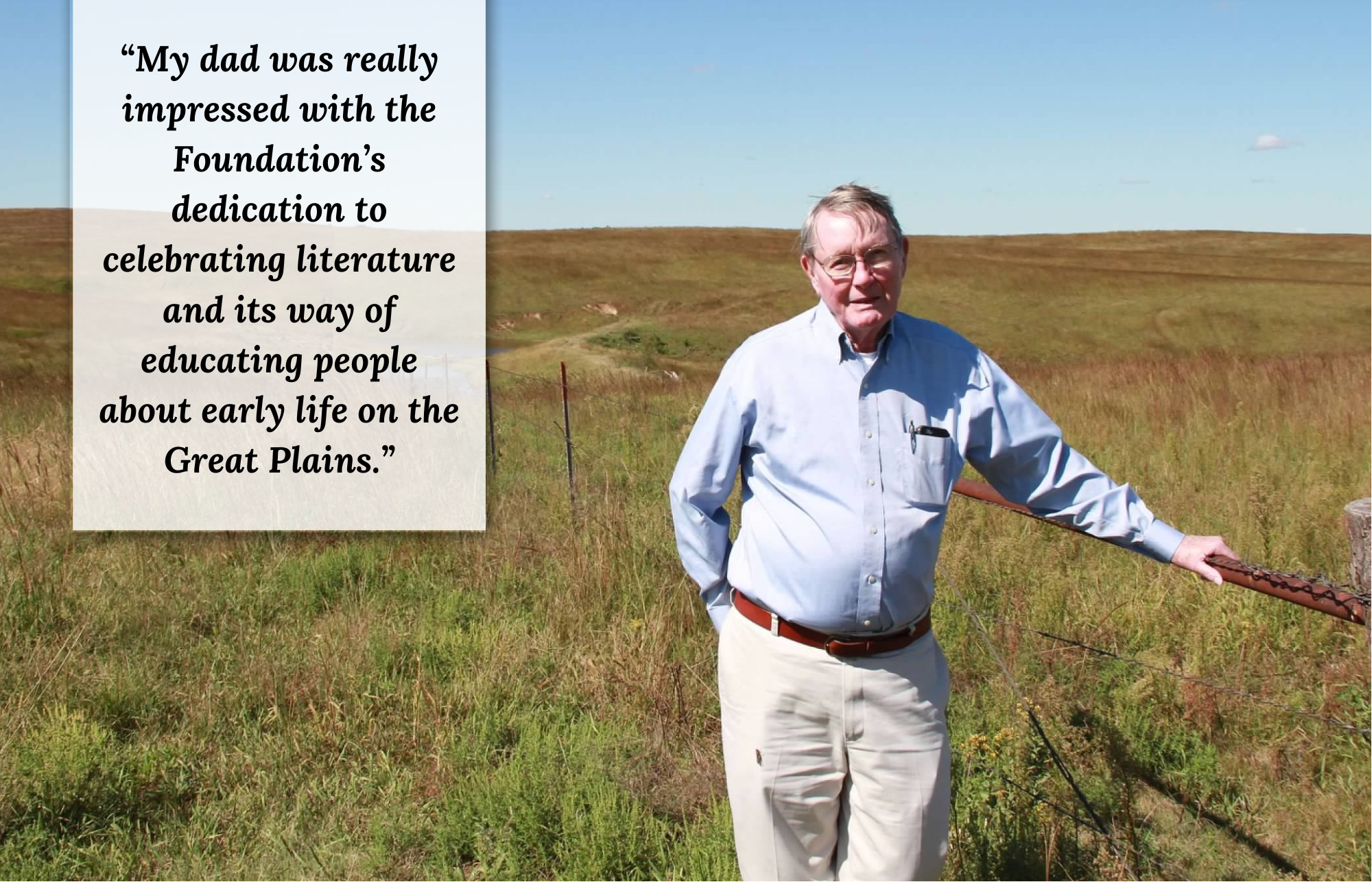Joseph Kyle Joseph Kyle stands at the entrance to the Cather Memorial Prairie with the landscape in the background