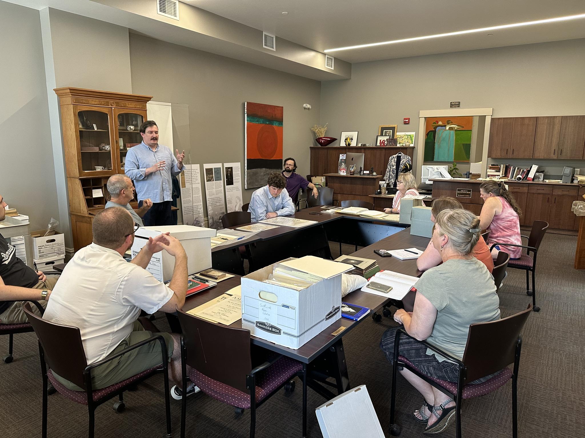 Participants in the Willa Cather Teacher Institute visit the archive. Participants in the Willa Cather Teacher Institute visit the archive.