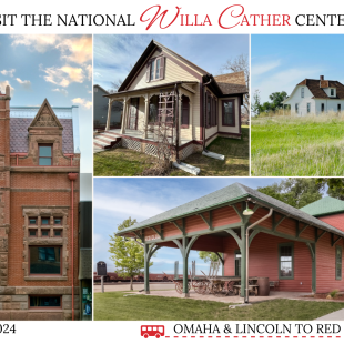Bus Tour Invitation with images of sites (depot, bank, childhood home)