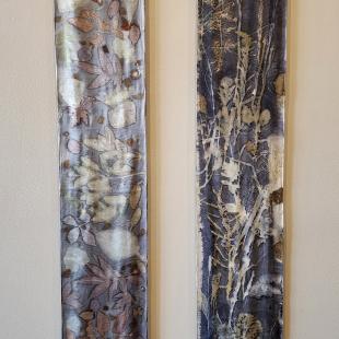 Two silk botanical prints by Laura Mead