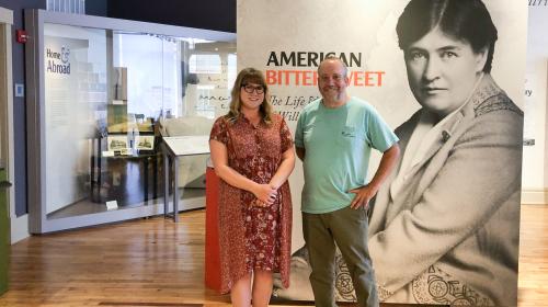Exploring the museum exhibits: Paul Giamatti with Director of Education Rachel Olsen