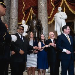 Pulling the cord to unveil the statue | Congressional Statue Dedication Ceremony in Honor of Willa Cather of Nebraska | National Statuary Hall | U.S. Capitol | Wednesday, June 7, 2023 | 11:00 a.m. | Image ©Cheriss May, Ndemay Media Group