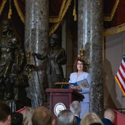 Lora Black, recently retired former Nebraska Public Media radio host, reading a passage from My Ántonia | Congressional Statue Dedication Ceremony in Honor of Willa Cather of Nebraska | National Statuary Hall | U.S. Capitol | Wednesday, June 7, 2023 | 11:00 a.m. | Image ©Cheriss May, Ndemay Media Group