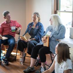 A Willa Cather Foundation patron shares her work during a writing workshop at the Pavelka Farmstead. A Willa Cather Foundation patron shares her work during a writing workshop at the Pavelka Farmstead.