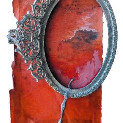 Territory | Travis Hencey |  graphite and pastel0 on prepared paper with solder and found frame | $300 10.5x12.5 framed