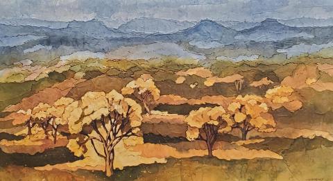 Autumn Splendor #2, watercolor batik, by Donna Dubsky