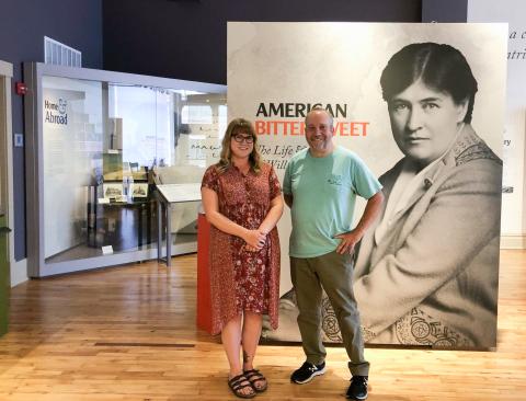 Exploring the museum exhibits: Paul Giamatti with Director of Education Rachel Olsen