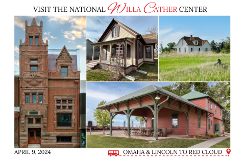 Bus Tour Invitation with images of sites (depot, bank, childhood home)