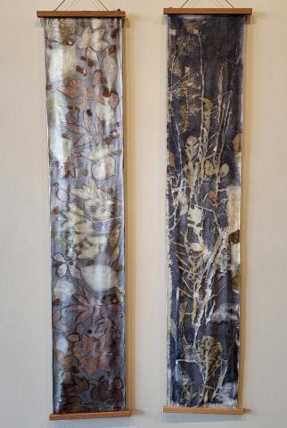 Two silk botanical prints by Laura Mead